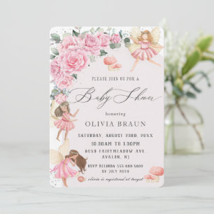 Invitation Baby shower d'arc de fées Roses rose