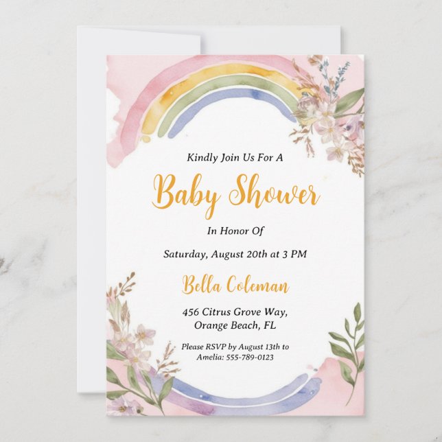 Invitation baby shower d'arc-en-ciel boho aquarelle moderne (Devant)