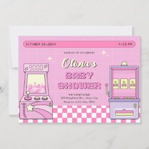 Invitation Baby shower d'arcade de jeu rose