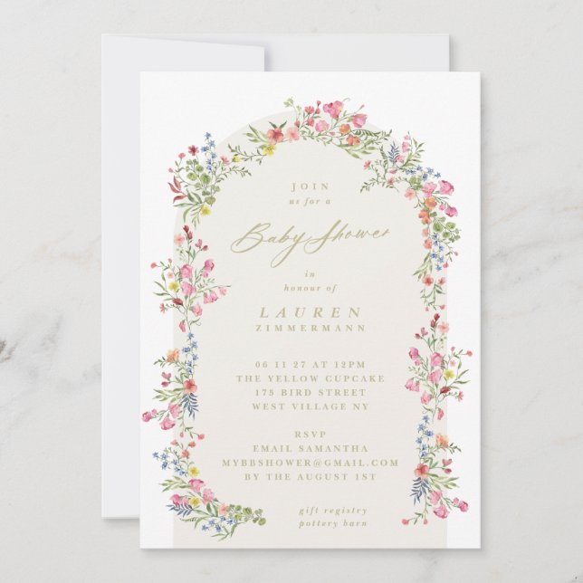 Invitation Baby shower d'arche fleurie de printemps Élégant (Devant)