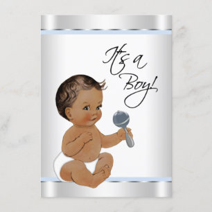Invitation Baby shower d'argent bleu pour bébé ethnique