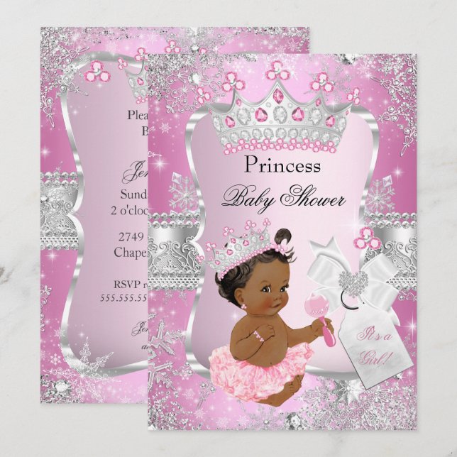 Invitation Baby shower d'argent rose (Devant / Derrière)