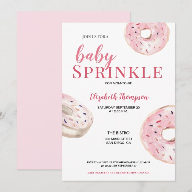 Invitation Baby shower d'arrosage de beignets rose (Devant / Derrière)