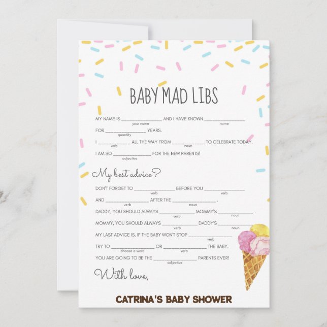 Invitation Baby shower d'arrosage de crème glacée -Nom modifi (Devant)