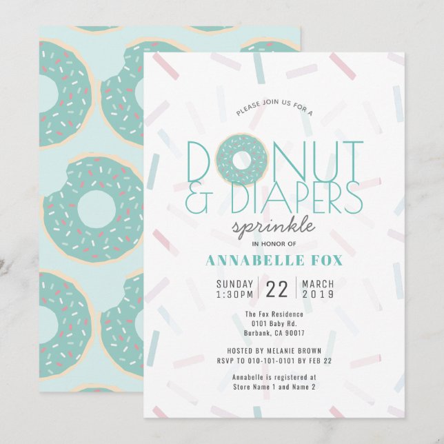 Invitation Baby shower d'arrosage de la Donut verte et des pl (Devant / Derrière)