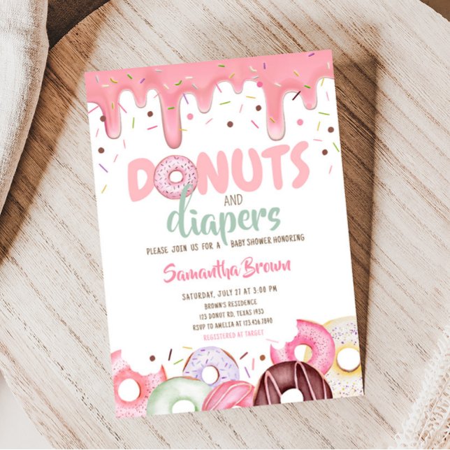 Invitation Baby shower d'arrosage des beignes et des plongeur (Pink Donuts Girl Baby Shower Invitation)