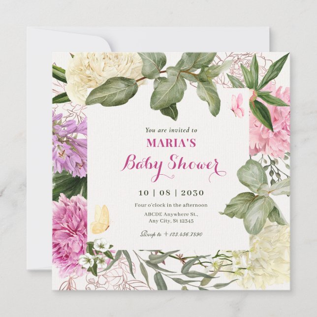 Invitation Baby shower d'art floral (Devant)