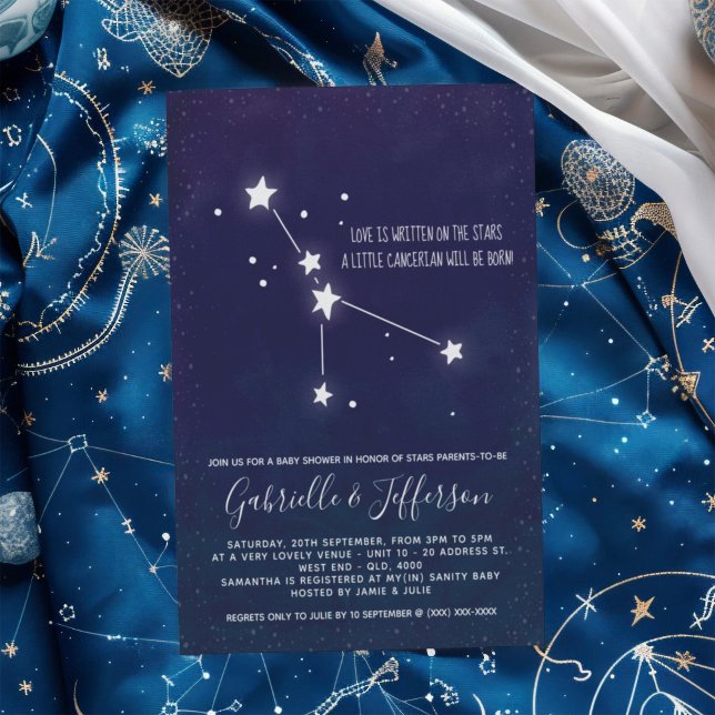 Invitation Baby shower d'astrologie cancérale (Celebrate with the star sign your little one will be born under. Nature takes its course.)
