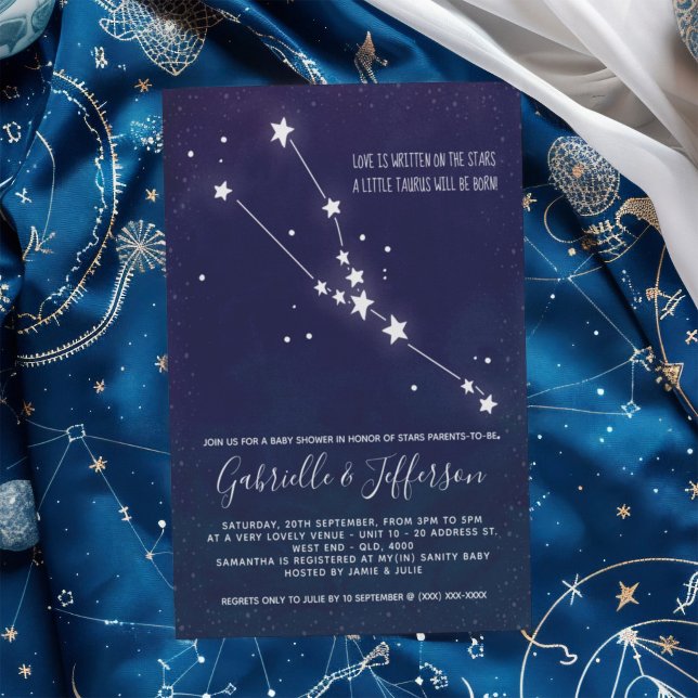 Invitation Baby shower d'astrologie de Taurus (Celebrate with the star sign your little one will be born under. Nature takes its course.)