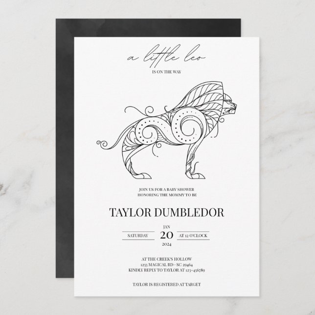 Invitation Baby shower d'astrologie Léo Zodiac (Devant / Derrière)