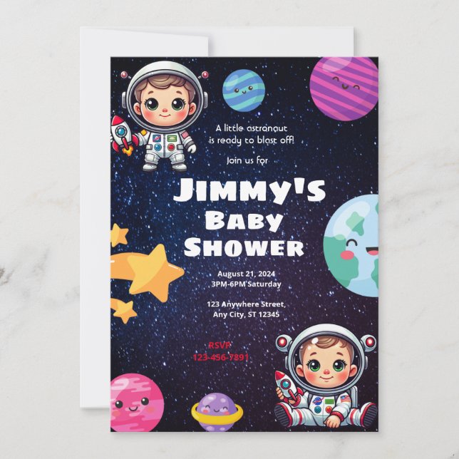 Invitation Baby shower d'astronaute (Devant)