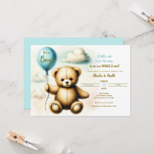 Invitation Baby shower d'attente de l'ours bleu Teddy Bearly