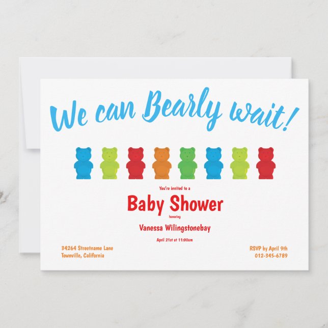 Invitation Baby shower d'attente de l'ours de gomme (Devant)