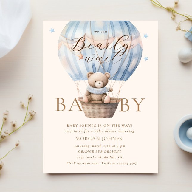 Invitation Baby shower d'attente de l'ours en peluche bleu (Créateur téléchargé)