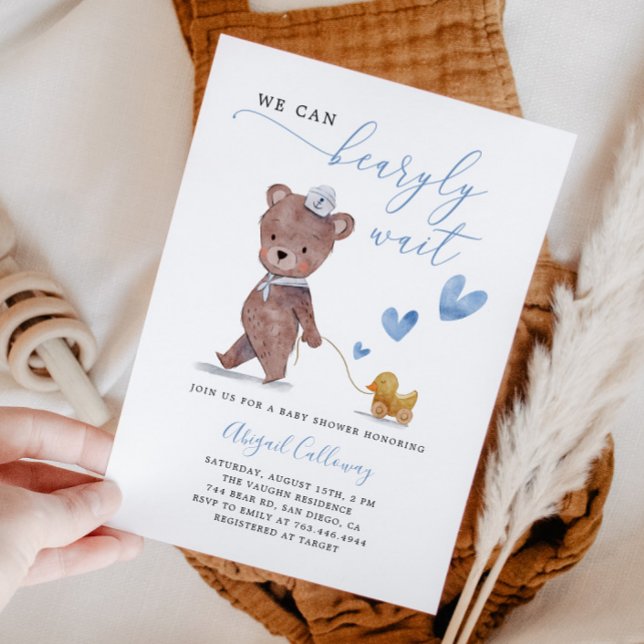 Invitation Baby shower d'attente de l'ours en peluche bleu (Créateur téléchargé)