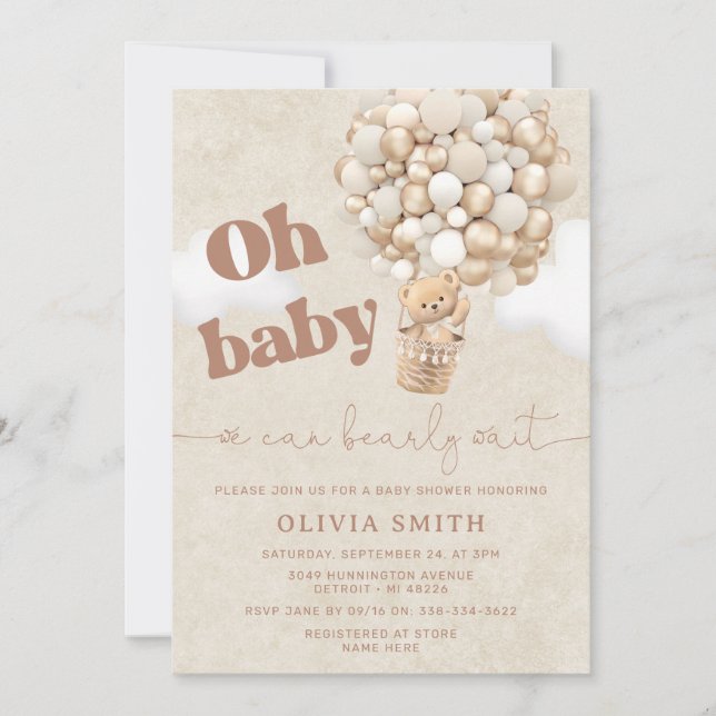 Invitation Baby shower d'attente de l'ours en peluche Neutre (Devant)