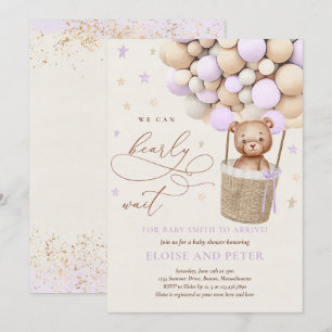 Invitation Baby shower d'attente de l'ours en peluche pourpre