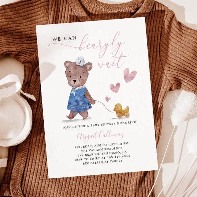 Invitation Baby shower d'attente de l'ours rose (Créateur téléchargé)