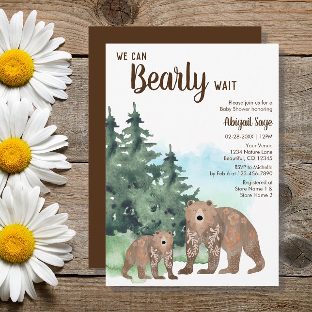 Invitation Baby shower d'attente neutre pour les ours de bois (Créateur téléchargé)