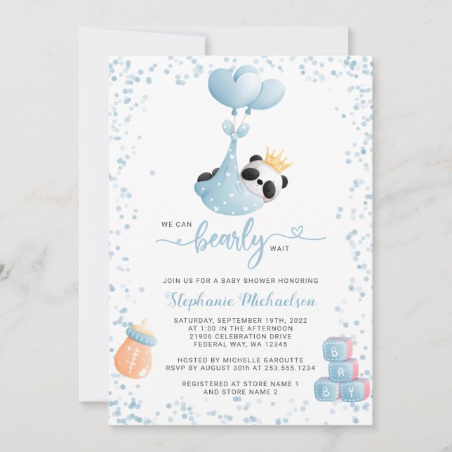 Invitation Baby shower d'attente prématurée du garçon Panda (Devant)