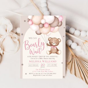 Invitation Baby shower d'attente rapide de l'ours rose Teddy