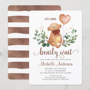 Invitation Baby shower d'attente vert Teddy Bear Bearly Wait