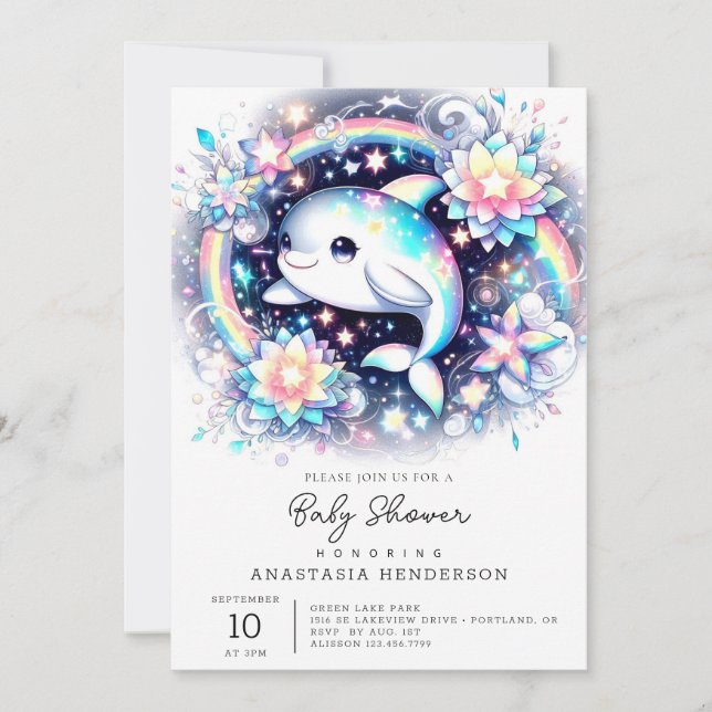 Invitation Baby shower Dauphin Majestic élégant (Devant)