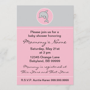 Invitation baby shower. Dauphin rose. 12,7 cm x 17