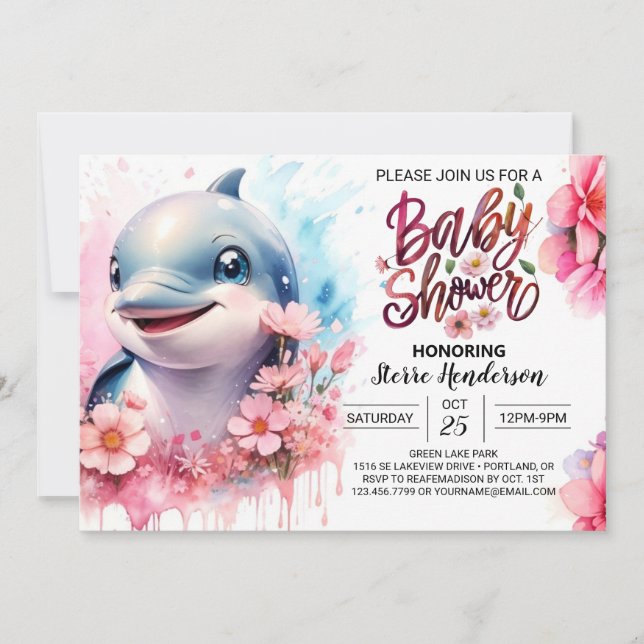 Invitation Baby shower Dauphin Splish-Splash (Devant)