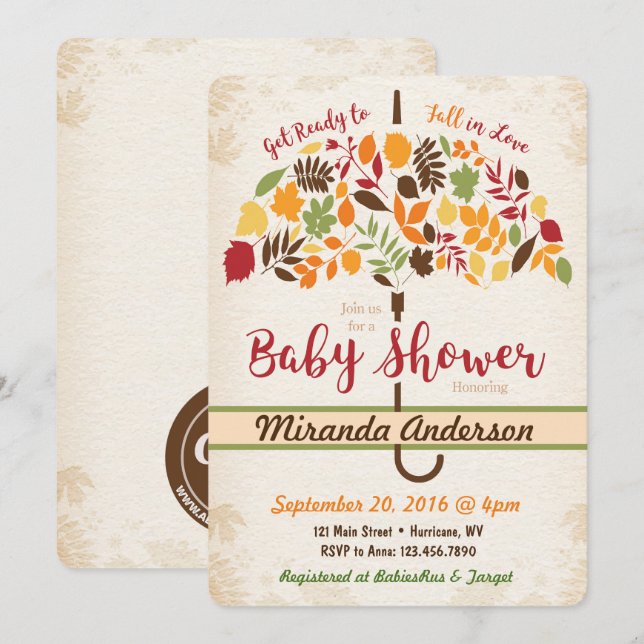Invitation Baby shower d'automne (Devant / Derrière)