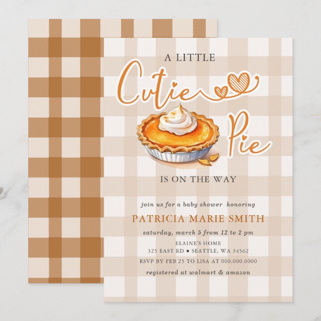 Invitation Baby shower d'automne à tarte à tarte Citrouille L (Devant / Derrière)