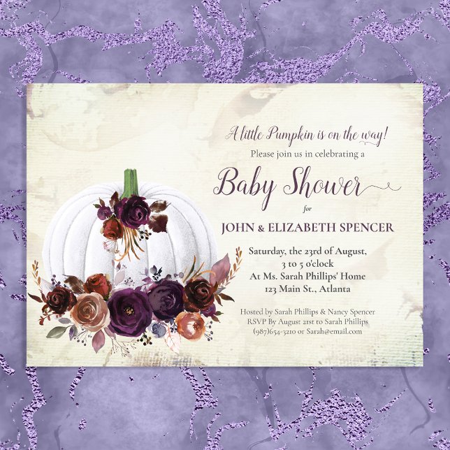 Invitation Baby shower d'automne blanc Citrouille couples (Créateur téléchargé)
