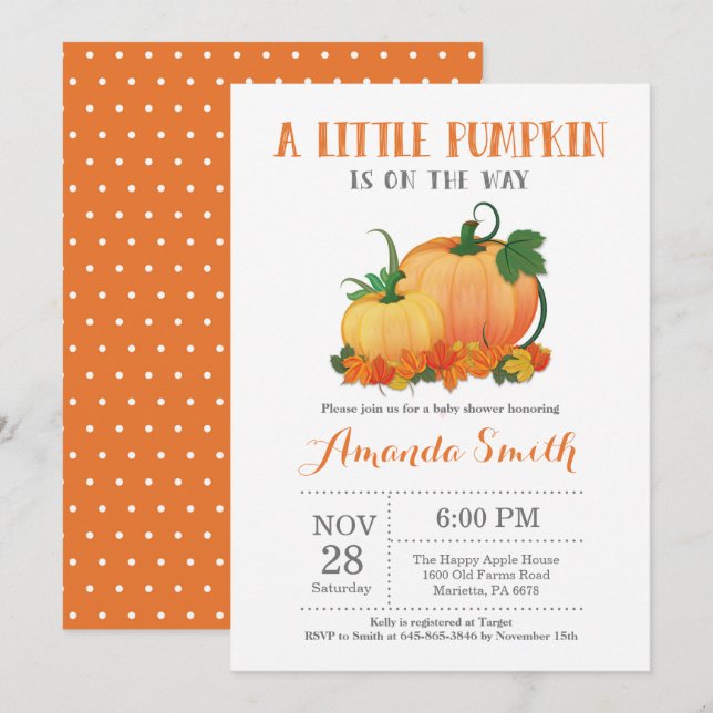 Invitation Baby shower d'automne citrouille (Devant / Derrière)