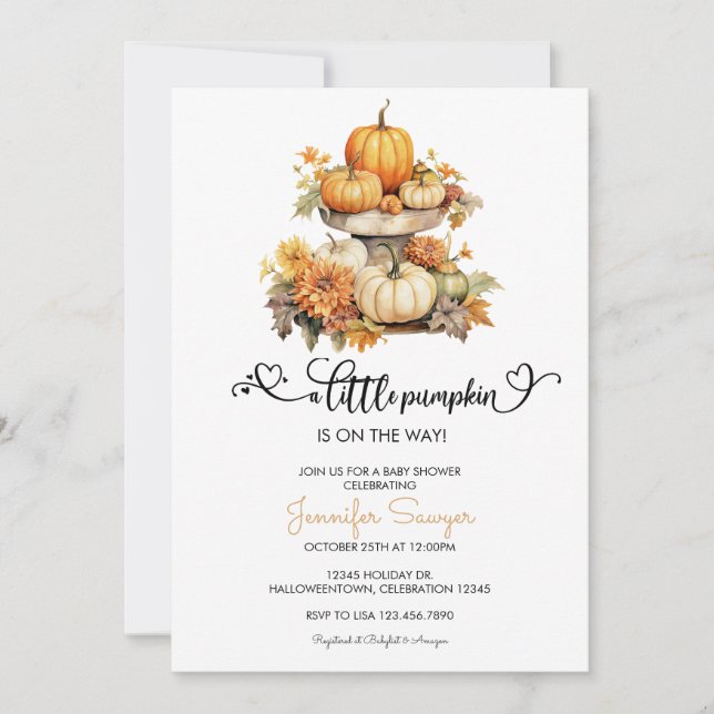 Invitation Baby shower d'automne citrouille (Devant)