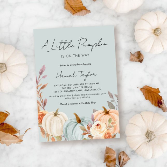 Invitation Baby shower d'automne Citrouille bleu (Créateur téléchargé)