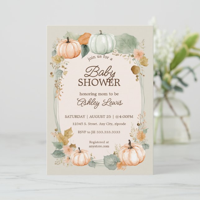 Invitation Baby shower d'automne citrouille citrouille d'auto (Debout devant)