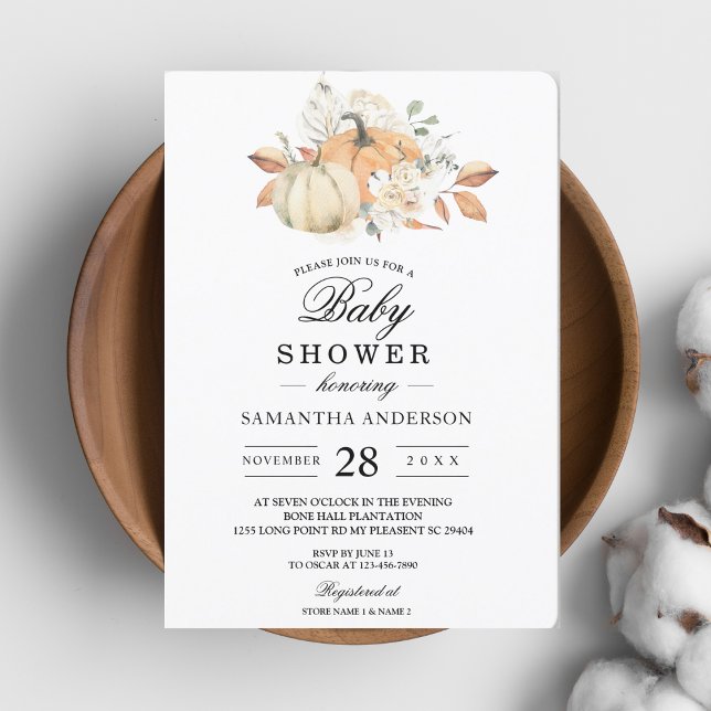 Invitation Baby Shower d'Automne | Citrouille et Fleurs à l'A (Créateur téléchargé)