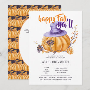 Invitation Baby shower d'automne citrouille Halloween Org/Pur