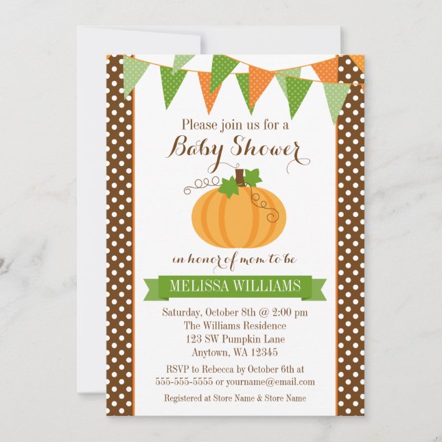 Invitation Baby shower d'automne citrouille Polka Dot Bunting (Devant)
