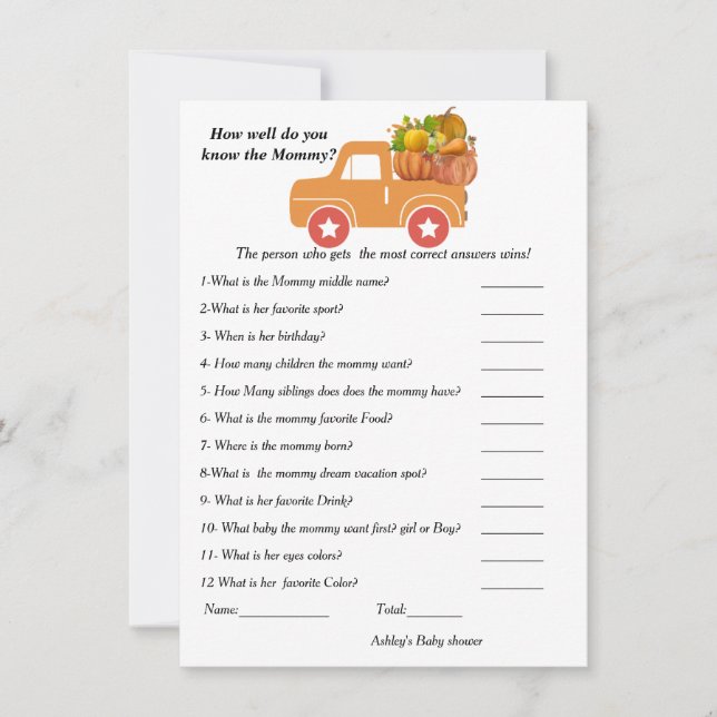 Invitation Baby shower d'automne Comme vous connaissez bien m (Devant)