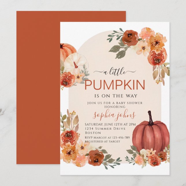 Invitation Baby shower d'automne de Boho Little Citrouille (Devant / Derrière)