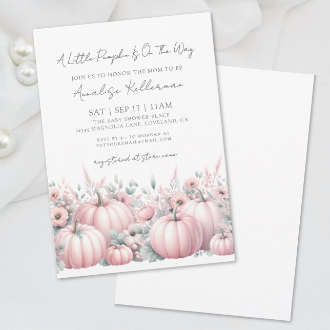 Invitation Baby shower d'automne de fille Citrouille rose (Pink Pumpkin Girl Fall Baby Shower Invitation)