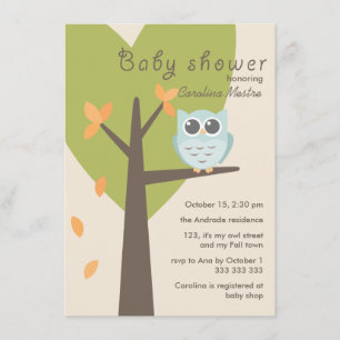 Invitation Baby shower d'automne de la Chouette bleue des Feu