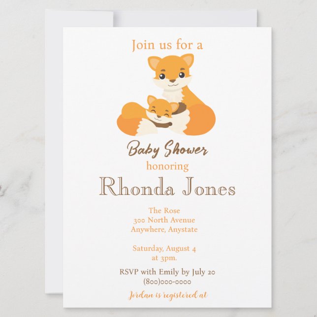 Invitation Baby shower d'automne de la jolie Fox (Devant)