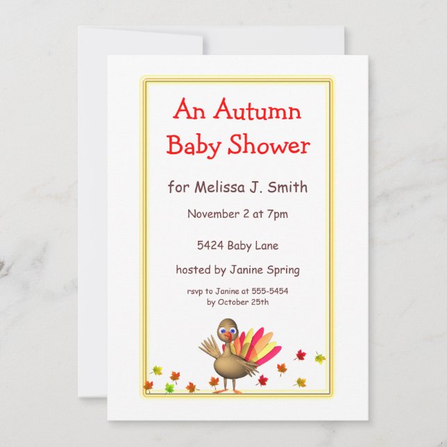 Invitation Baby shower d'automne de la Turquie mignonne (Devant)