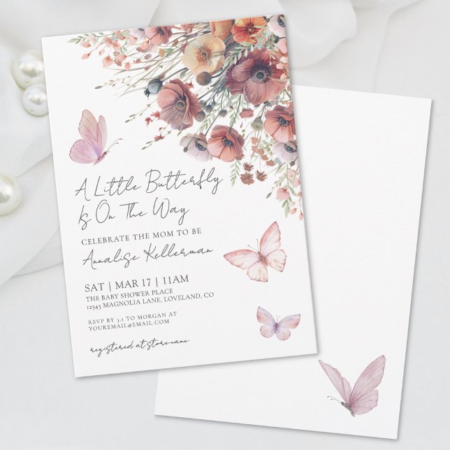 Invitation Baby shower d'automne de Little Butterfly Fleur sa (Little Butterfly Wildflower Fall Baby Shower Invitation)