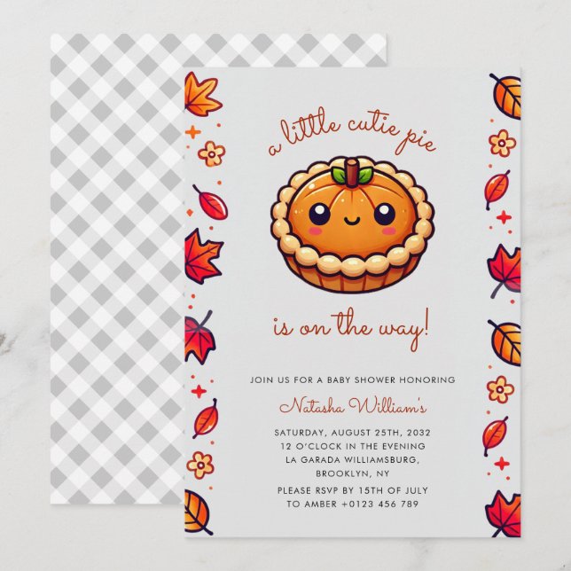 Invitation Baby shower d'automne du Citrouille Little Cutie P (Devant / Derrière)