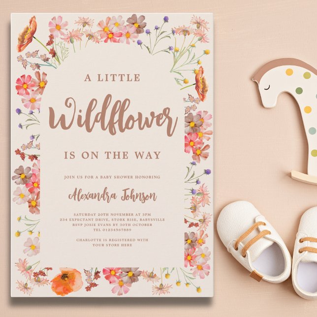 Invitation Baby shower d'automne fleur sauvage (A little wildflower is on the way gender neutral fall baby shower invitation)