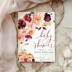 Invitation Baby shower d'automne floral Faye Burgundy