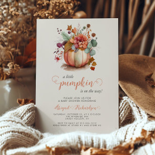 Invitation Baby shower d'automne Floral Petit Citrouille